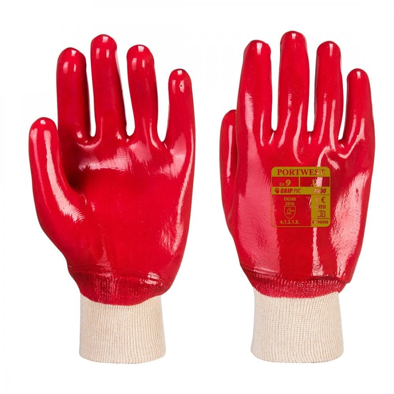 Red PVC Knit Wrist Gloves