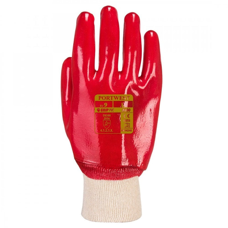 Red PVC Knit Wrist Gloves