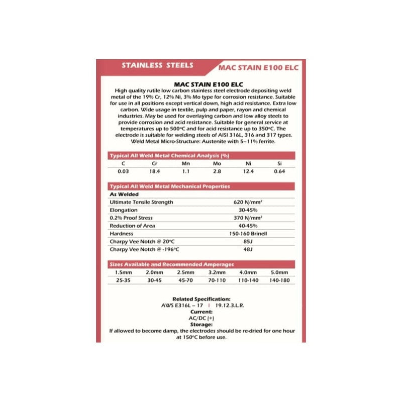 MAC STAIN 316-17 Stainless Steel Electrodes