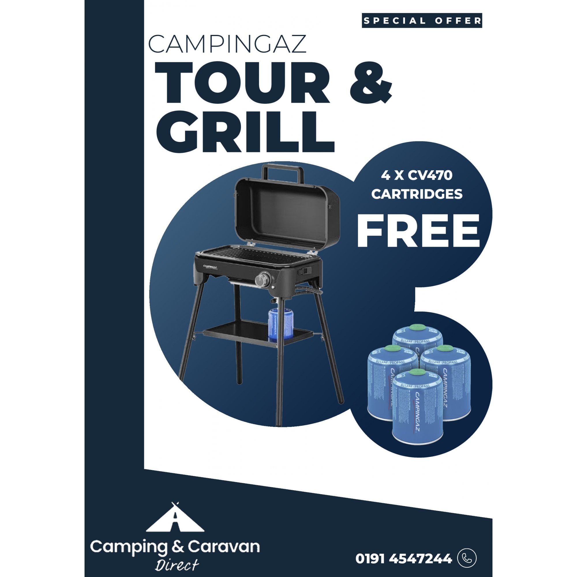 Tour & Grill CV Plus Gas BBQ w/ 4 x CV470 Gas Cartridges