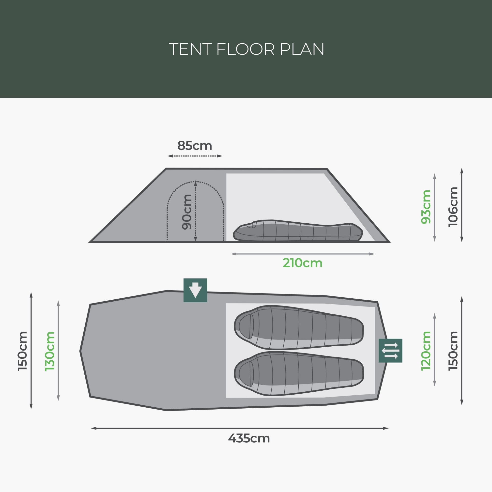 Respite 2 Person Extended Tunnel Tent - Pine Green