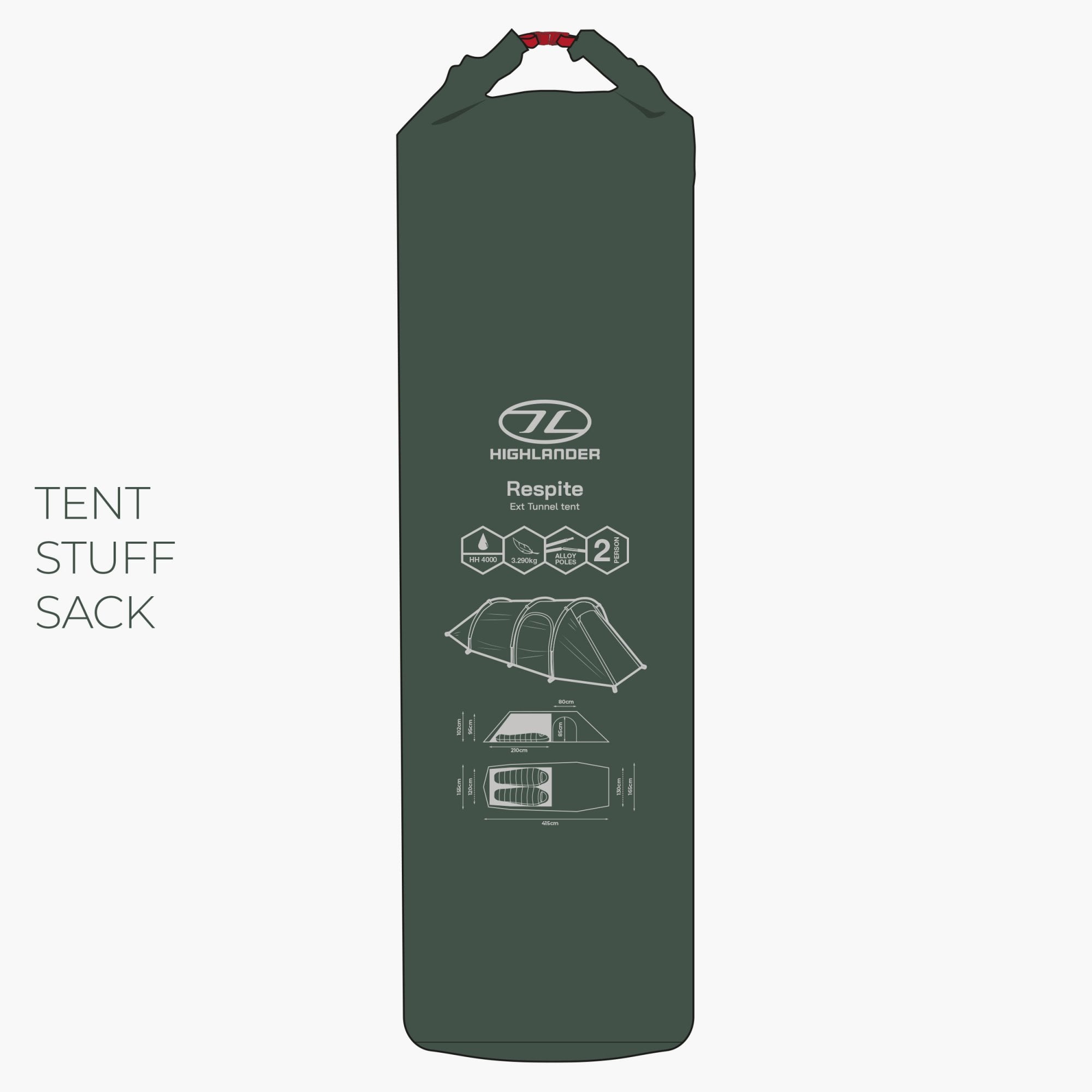 Respite 2 Person Extended Tunnel Tent - Pine Green