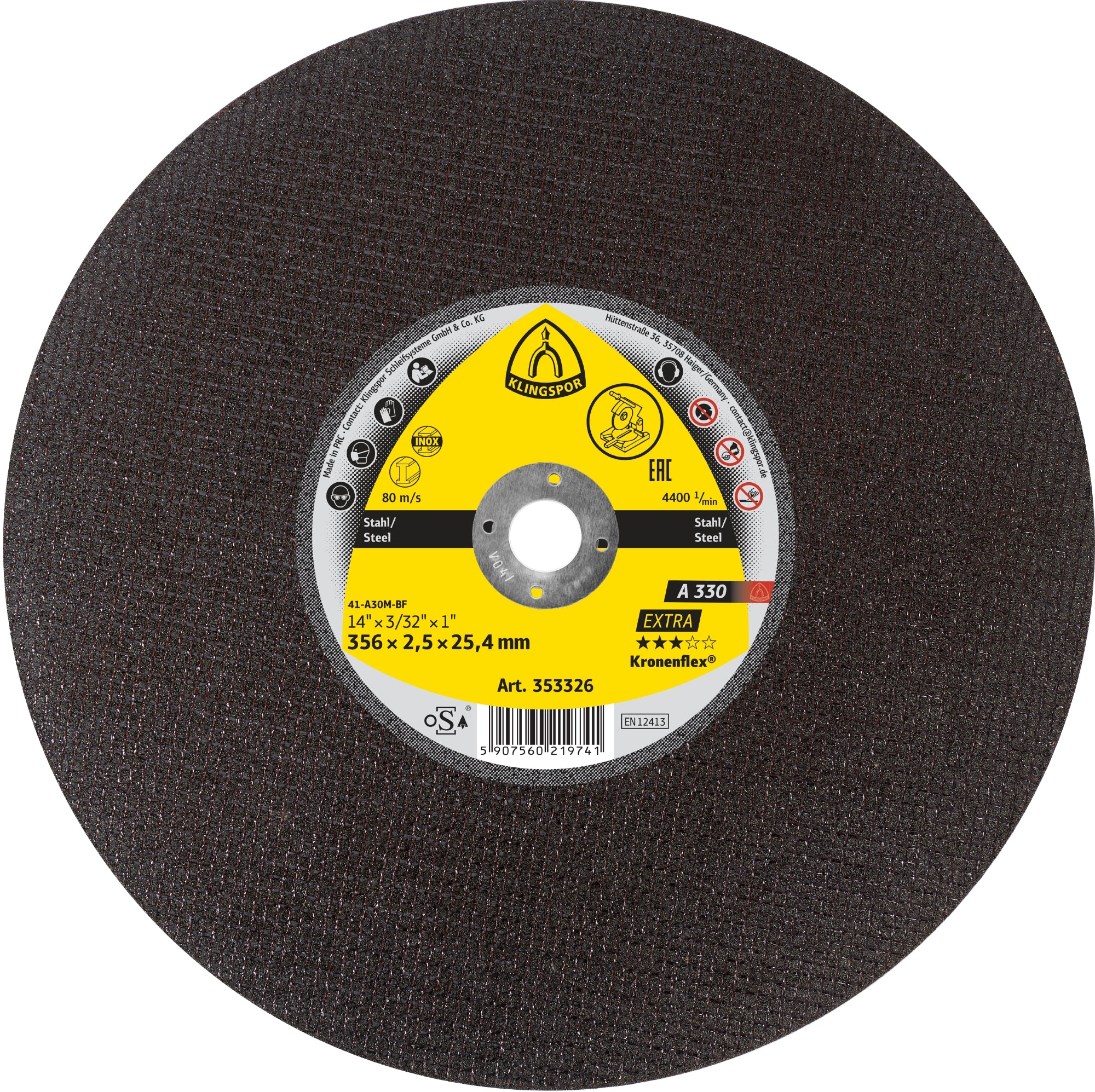356 x 2.5 x 25.4mm A 330 Extra Large Cutting Disc Per/10